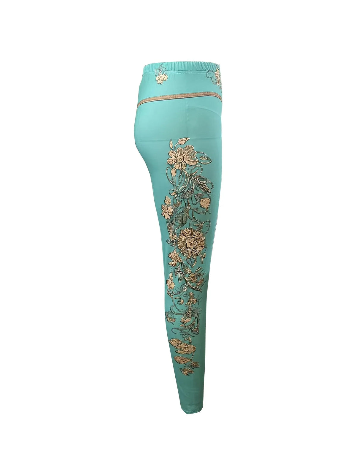 Women Mid‑Rise Fleece Lined Leggings Western Floral Print Warm Elastic Cowgirl Style Long Pants