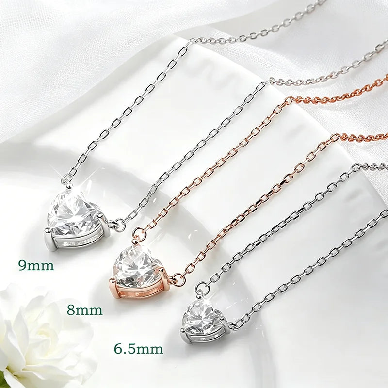 Smyoue 1CT 2CT 3CT Heart Cut Certified Moissanite Necklace for Women 18k Gold Plated Jewelry Sterling Silver S925 Pendant Chain