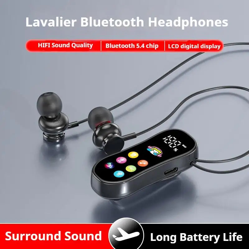 Lavalier HD Screen Bluetooth Headphones 30H Play Surround Sound Headsets Noise Reduction Wireless Earphones Handsfree In HD Mic