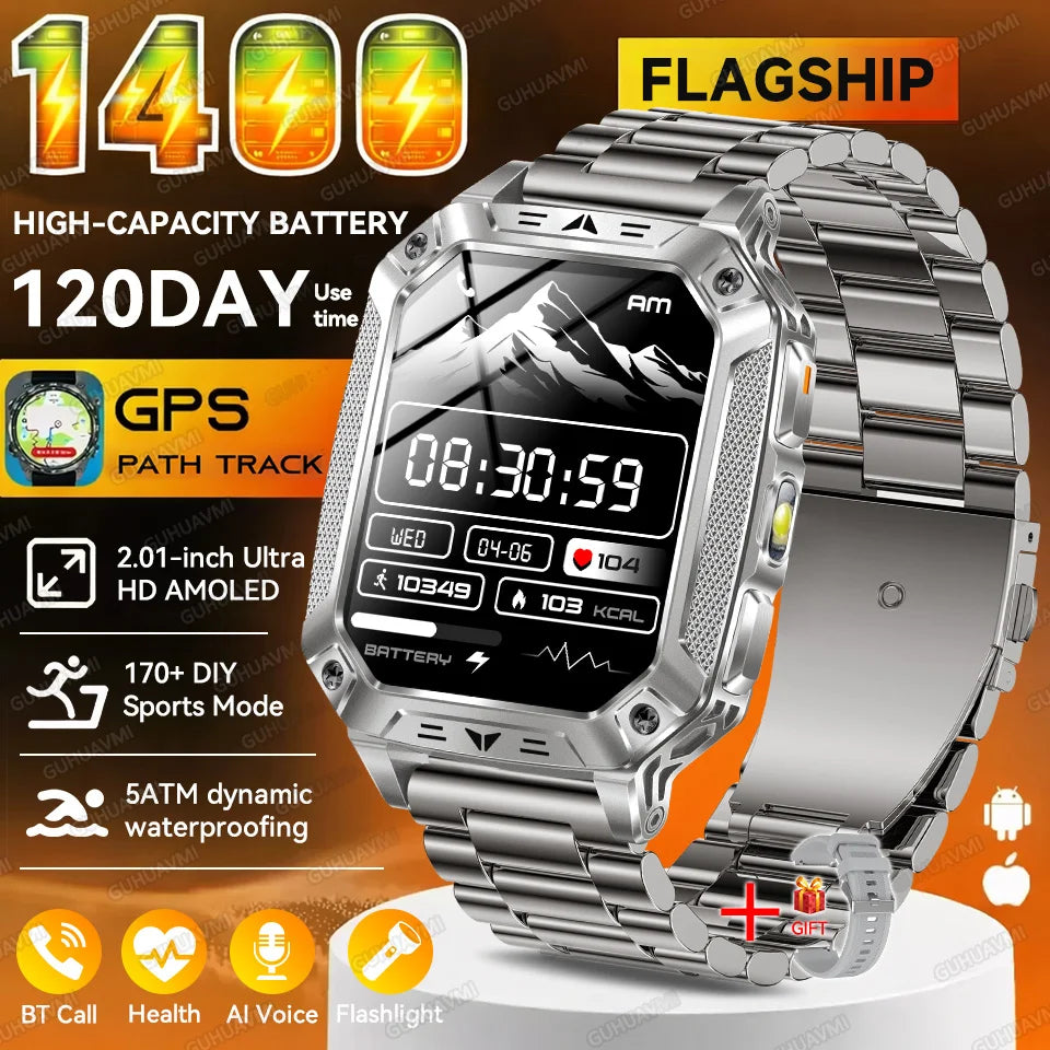 2026 New Outdoor GPS Smart Watch 1400mAh High Capacity Battery 2.01" Sapphire Screen 10ATM Waterproof Dual-color Lamp Smartwatch