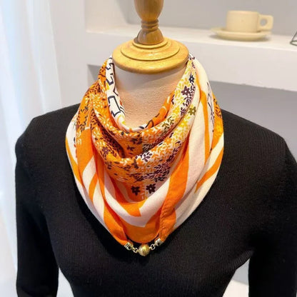 2026 new magnetic buckle silk scarf for women's small square scarf for autumn and winter warmth and cold resistance, fashionabl