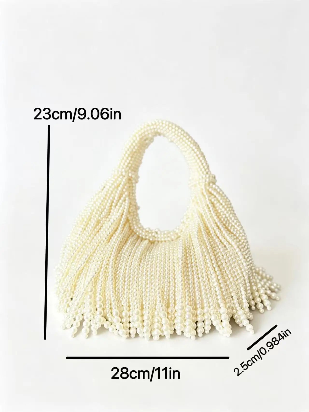 Luxury Handmade Faux Pearl Beaded Evening Clutch, Vintage Fringe Detail Shoulder Bag, Elegant Party Wedding Handbag for Women