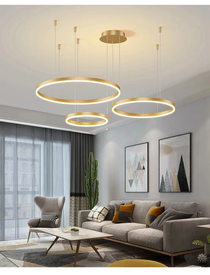 Modern Aluminum Rings Chandeliers Simple Acrylic LED Pendant Lights Living Dining Room Home Restaurant Decor Lighting Fixtures
