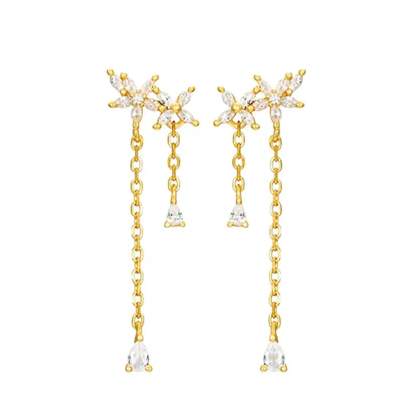 925 Sterling Silver Needle Long Chain Stud Earrings For Women Exquisite Zircon Geometric Tassel Pendant Earrings Luxury Jewelry