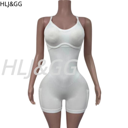 HLJ&GG Women Bodysuits Stretch Sporty One Piece Rompers Women Sleeveless Backless Slim Jumpsuits Summer New Solid Yoga Overalls