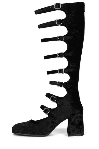Lady buckle hollow chunky heel calf boots summer dress party solid shoes Mary Jane leather PU boots office lady shoes footwear