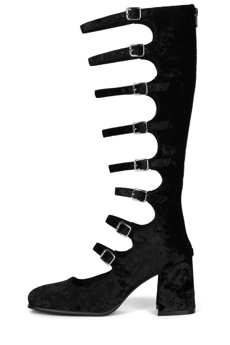 Lady buckle hollow chunky heel calf boots summer dress party solid shoes Mary Jane leather PU boots office lady shoes footwear