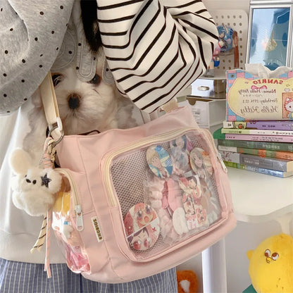 Trendy Transparent Crossbody Bag for Girls Large Capacity Shoulder Bags Fashionable School Style Texture and Versatile Ita Bag