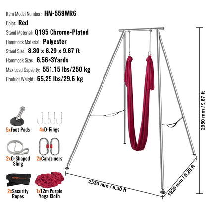 SucceBuy Aerial Yoga Frame&Hammock 9.67FT Professional Yoga Swing Stand with 6.6 Yards Aerial Silks Max 551lbs Indoor Aerial Rig
