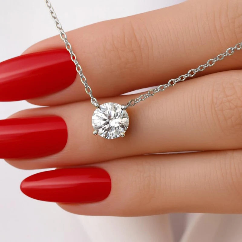 Rrjzz 0.5-5CT Moissanite Pendant Necklace for Women Solitaire D Color Round Cut Lab Imitation Diamond GRA Certified Necklaces