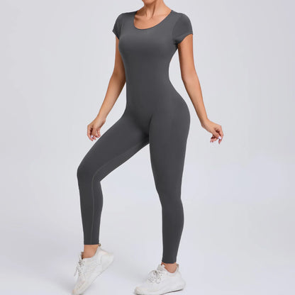Sports Jumpsuit Woman Gym Sexy Long Jumpsuits One Pieces Fitness Overalls Yoga Sportswear Black Body Women Clothes Short Sleeve