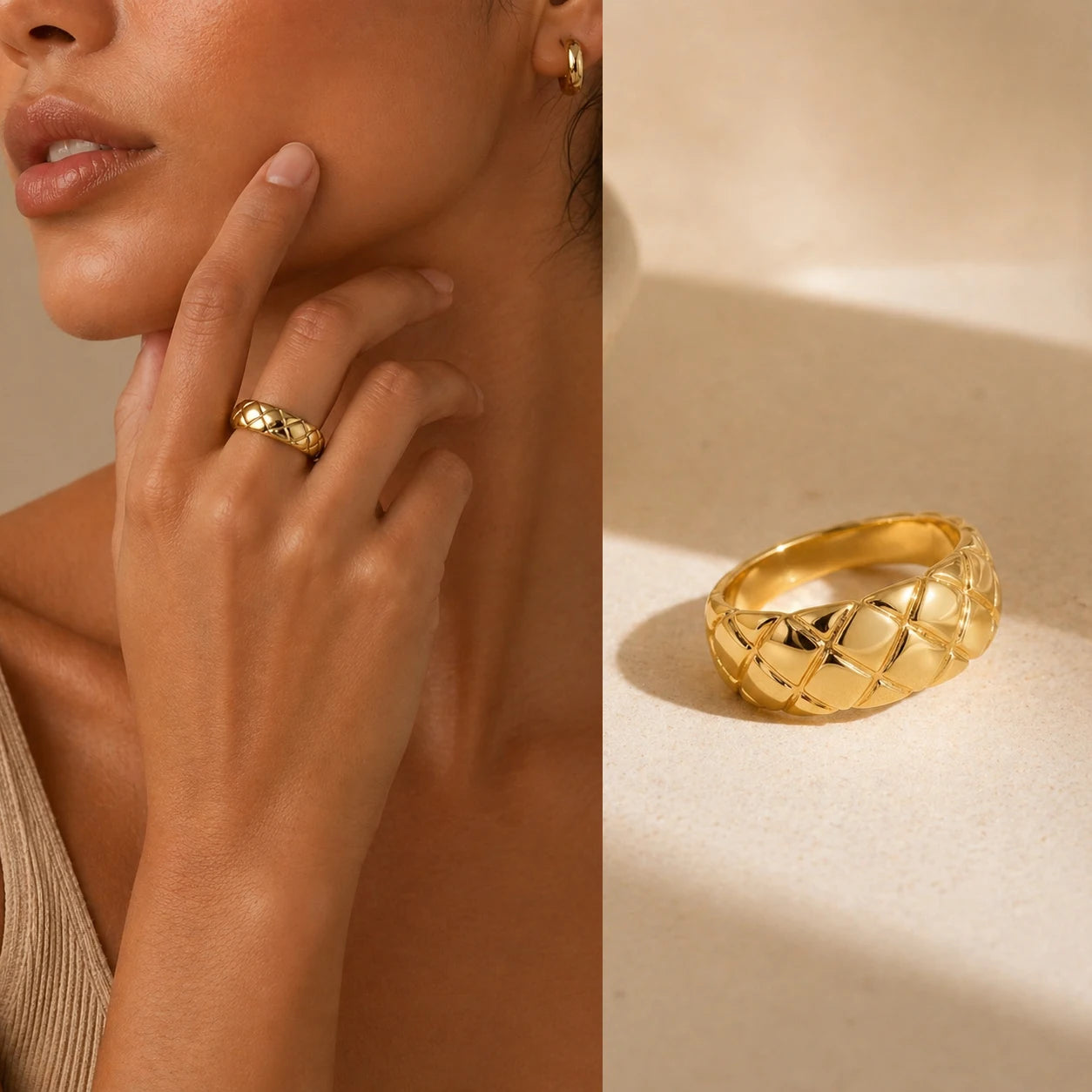 Minimalist Gold Plated Diamond Pattern Dome Ring Geometric Chunky Wide Rings Temperament Classic Wedding Jewelry Everyday Wear