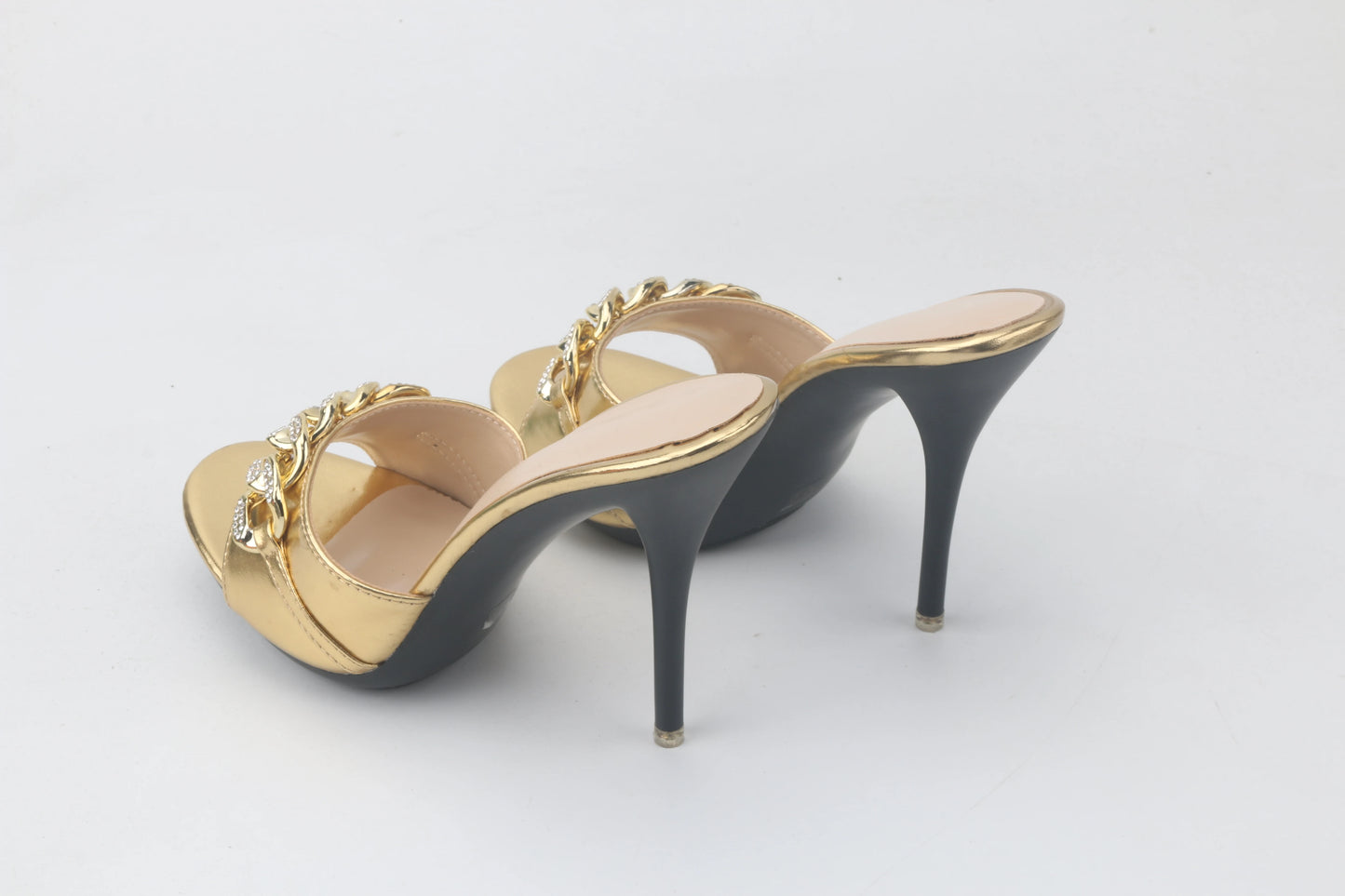 Female Summer High Heels Sexy Open Toes Slippers Luxury Rhinestone Party Dress Shoes Black Slides Sandals Women Mules Plus Size