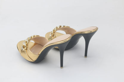 Female Summer High Heels Sexy Open Toes Slippers Luxury Rhinestone Party Dress Shoes Black Slides Sandals Women Mules Plus Size