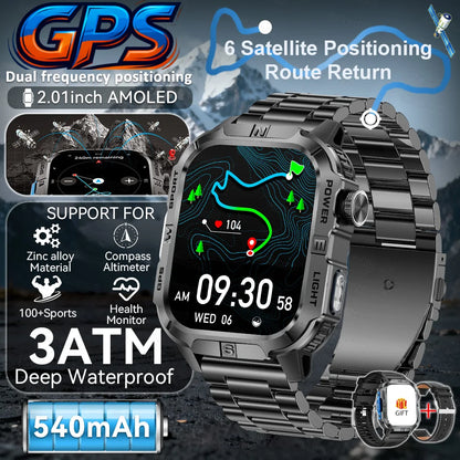 New Outdoor Military Men Smartwatch Equipped With GPS Sports LED Lighting, Compass, Wireless Communication IP68 Waterproof Watch