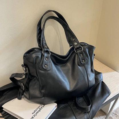 Women's Large Capacity Shoulder Casual Tote Bag Laptop Roomy Handbag Soft Leather Crossbody Business Black Big Bag A4 Sac A Main