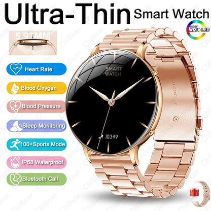 2026 Ultra-Thin Women Smart Watch AMOLED HD GPS Track Always-On Time Display LED Flashlight Bluetooth Call Waterproof Smartwatch