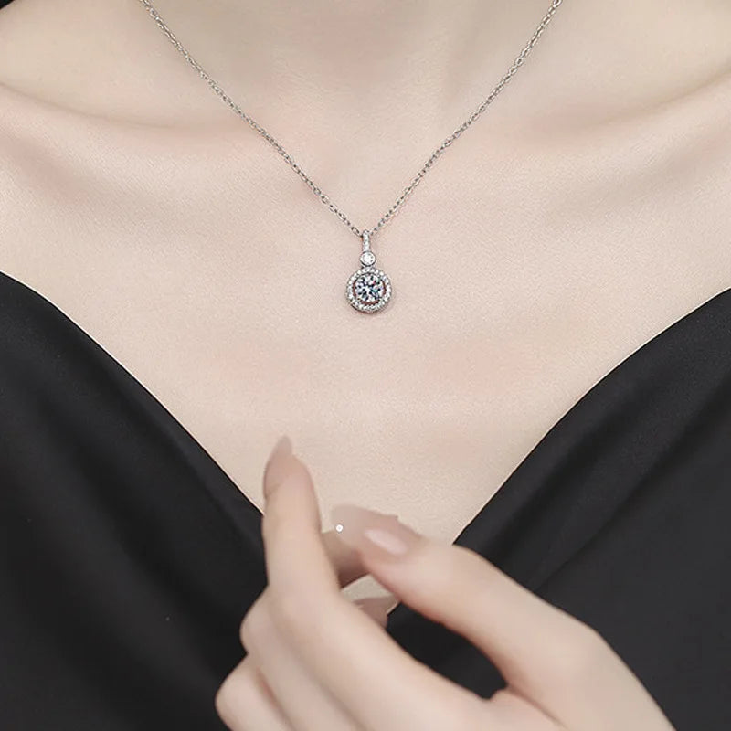 Necklace For Women Sterling S925 Silver With White Gold Plated Lab Diamond Jewelry Wedding Pendant Zircom