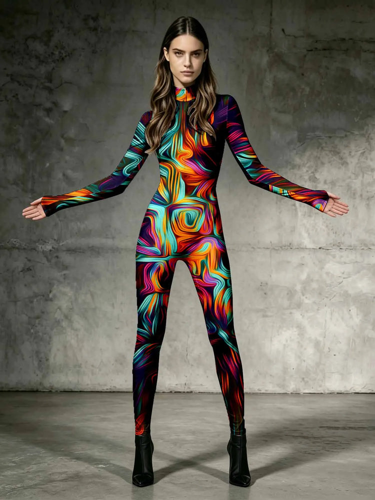 Stand up jumpsuit slim fit waist cinched long sleeved silhouette comfortable stretch women's clothing
