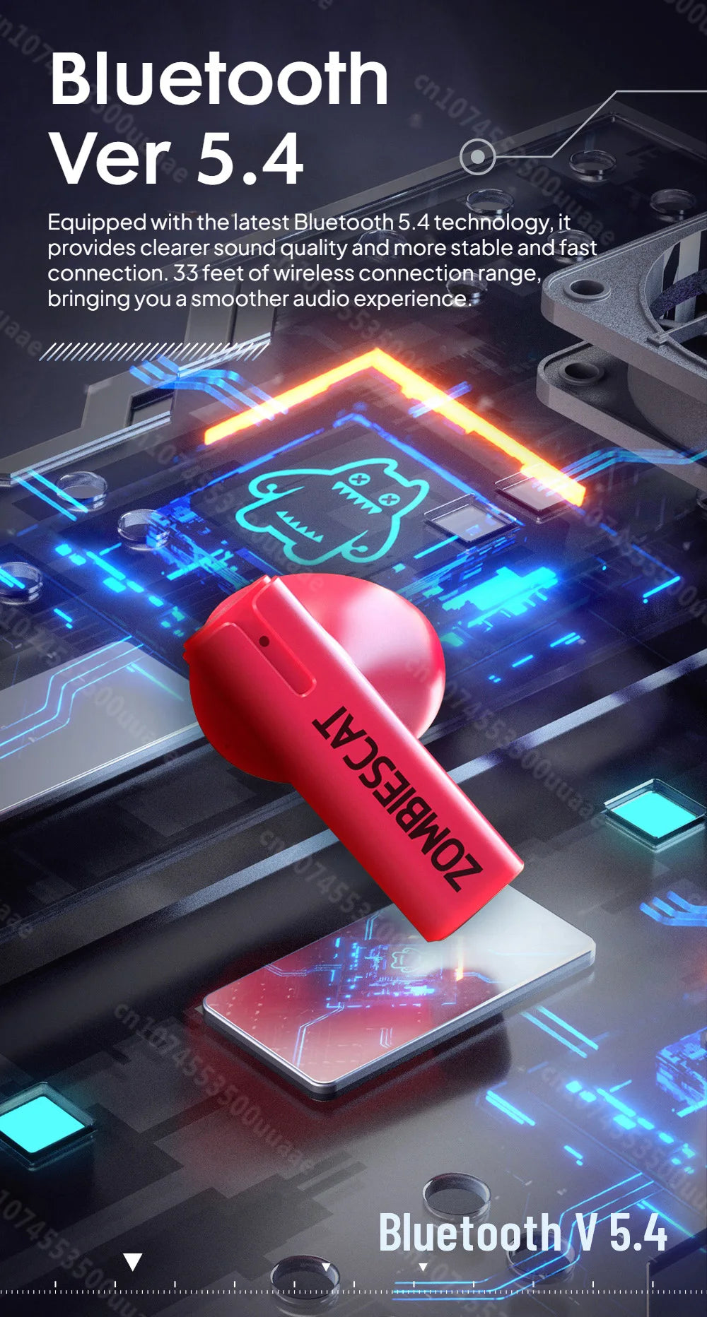 Zombies Cat B8 TWS Wireless Earbuds Necklace Design Bluetooth 5.4 Headphone ENC Call Noise Reduction Wireless Earphones with Mic