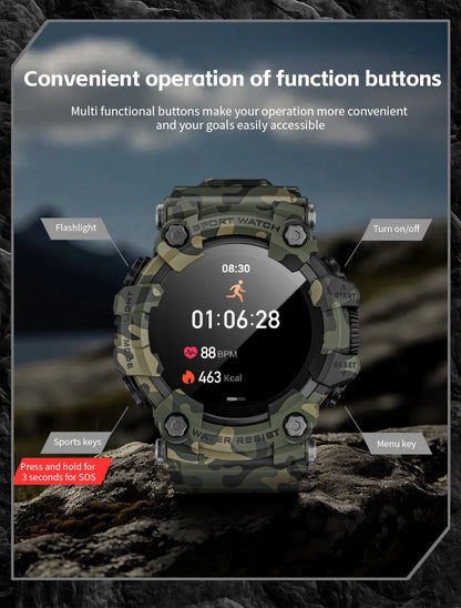 HY Digital LOKMAT Outdoor Smartwatch 1.32 Inch BT Call Smart Watch Men Sports Fitness Tracker Compass Smartwatch for Android IOS