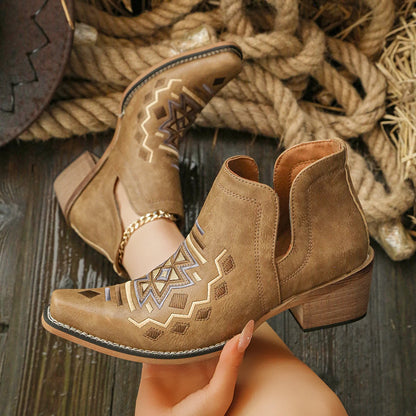 Fashion Retro Women ankle boots low heel square head stitching line embroidery shoes soft short boots party banquet Plus Size 43