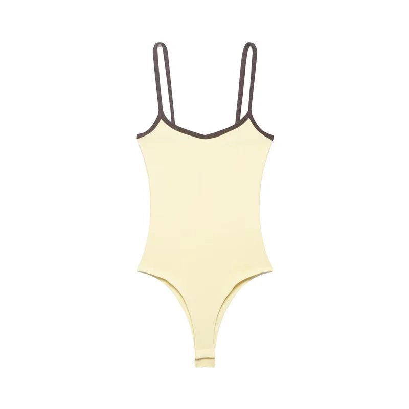 Women's Bodysuit 2026 New Fashion Spring Summer Color-block Trim Jumpsuit for Women Chic Personality Spaghetti Strap Bodysuit