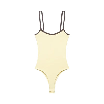Women's Bodysuit 2026 New Fashion Spring Summer Color-block Trim Jumpsuit for Women Chic Personality Spaghetti Strap Bodysuit