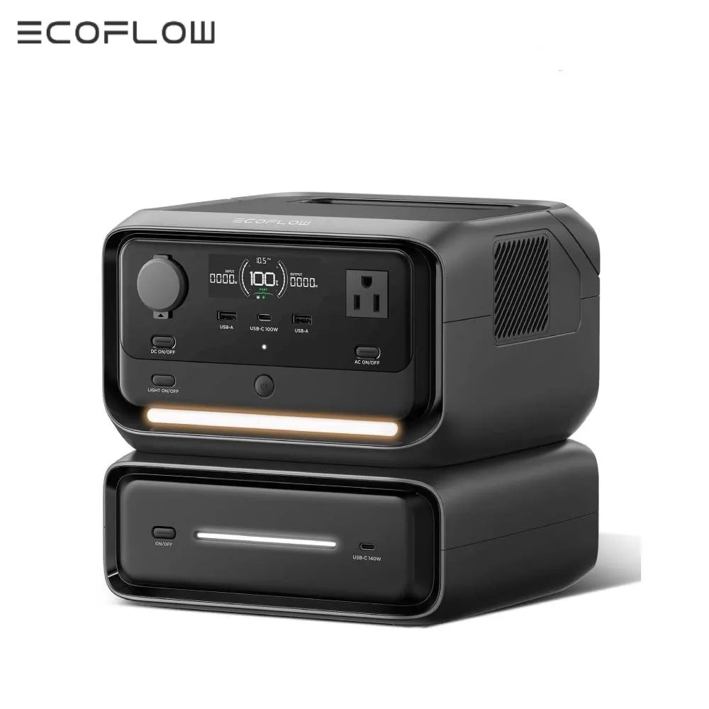 ECOFLOW River 3 Max 560 Portable Power Station, Extra Battery EB300 and River 3 Plus 270, 268Wh-554Wh Expansion LiFePO4 Battery with 10-Year Lifespan, Built-in 140W USB-C Port for Charging/Discharging, Use Independently