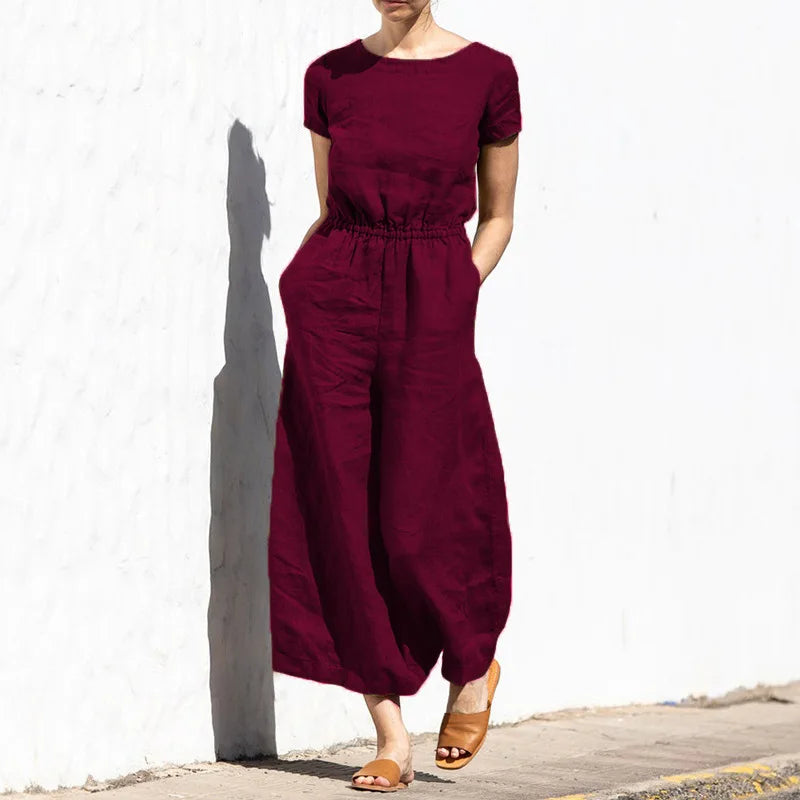 Jumpsuits Women New Summer Solid Color high-waisted Sleeveless Elastic Waist Casual Loose Temperament Rompers Clothing JYFS6542