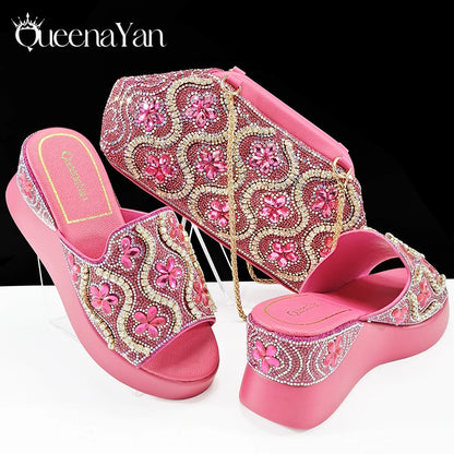 Queena Yan High Quality 2025 Newst Hot Selling Open Toe Slingback Sandals with Bag Set in Green Color For Women Wedding Party