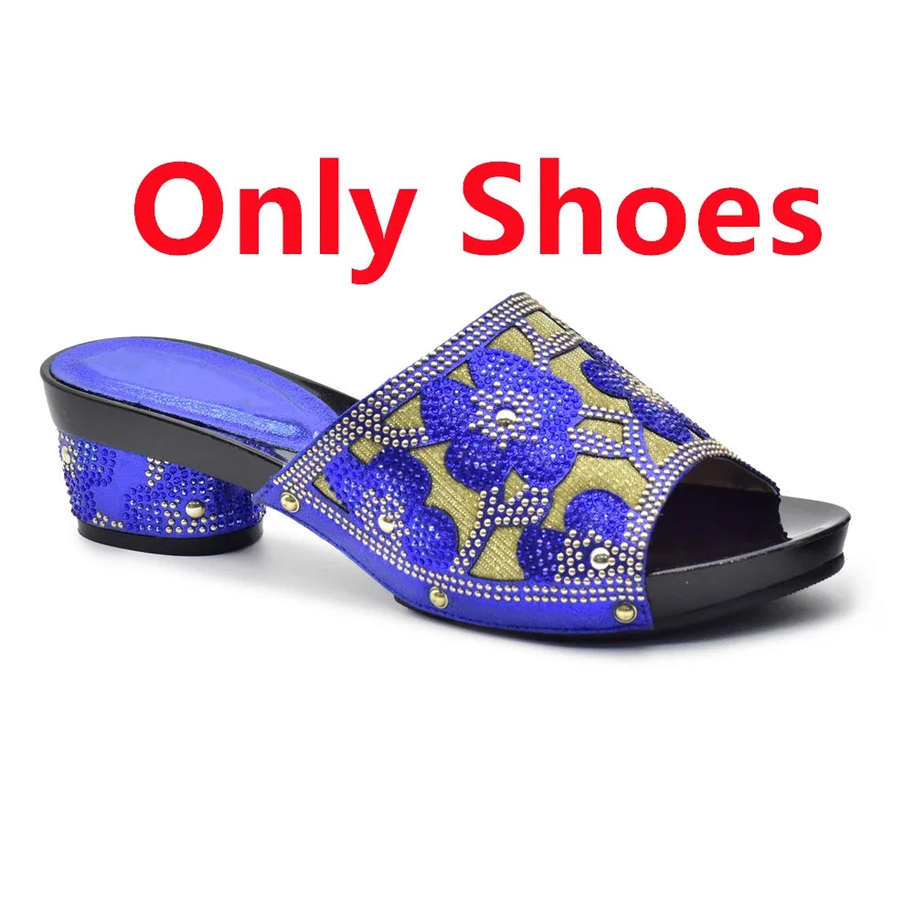 New Arrival Green Color Nigerian Shoes and Matching Bags Set Italian Ladies Shoes and Bags To Match Set Decorated with Rhinstone