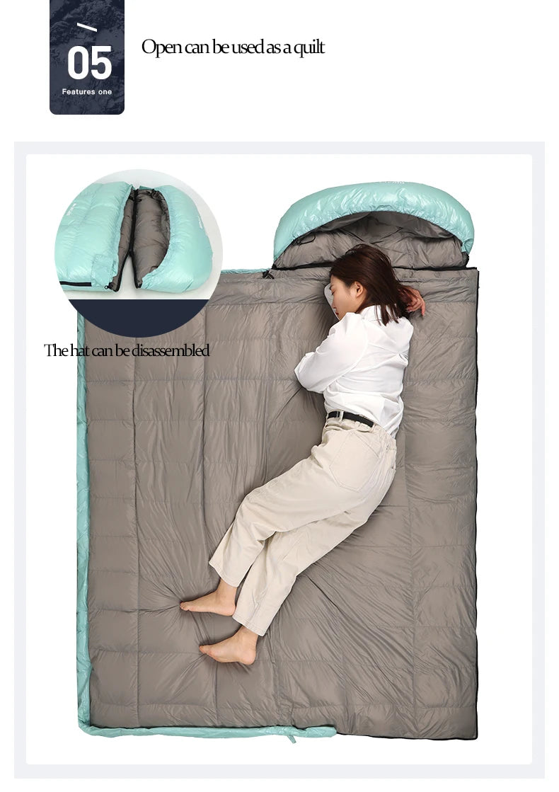 Envelope-style Down Sleeping Bag Ultra-light Goose Down Waterproof Plus Size Winter Warm Travel Hiking Camping Sleeping Bag
