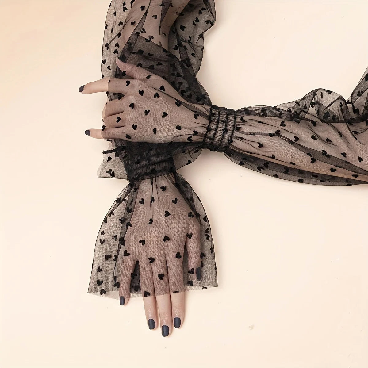 Summer Thin Mesh Sun Protection Sleeve for Women's Dress Decoration, Long Sleeve for Wedding Dress Accessories, Black Dots
