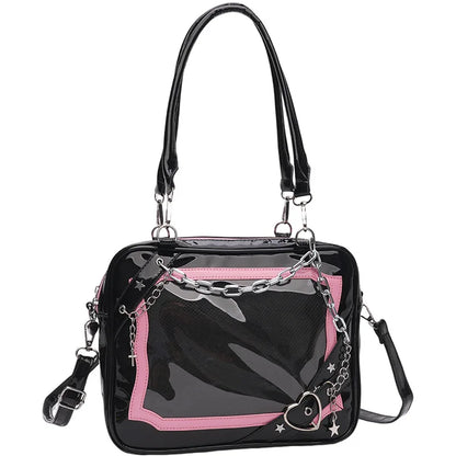 New Arrival Subculture Spicy Cool Girls Shoulder Bags Fashion Gothic Style PU Leather Ita Bags Pin Display Ita Crossbody Purse