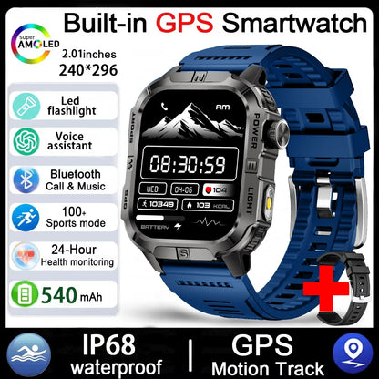 2026 New Outdoor Military Men's Smartwatch Is Equipped With GPS LED Lighting, A Compass, Wireless Communication, IP68 Waterproof
