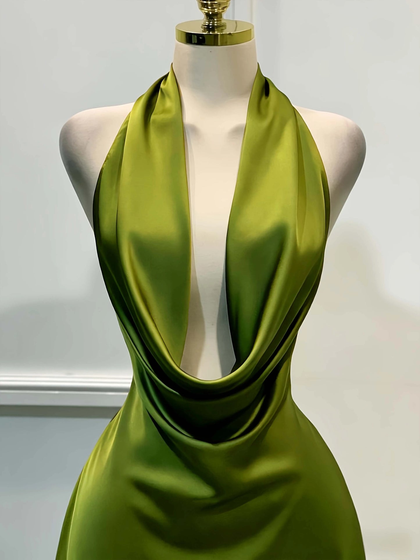 Women Elegant Solid Satin Dress, Back Zipper Open Back Fitted Midi Dress, Casual Vacation Party Banquet Cocktail Gown