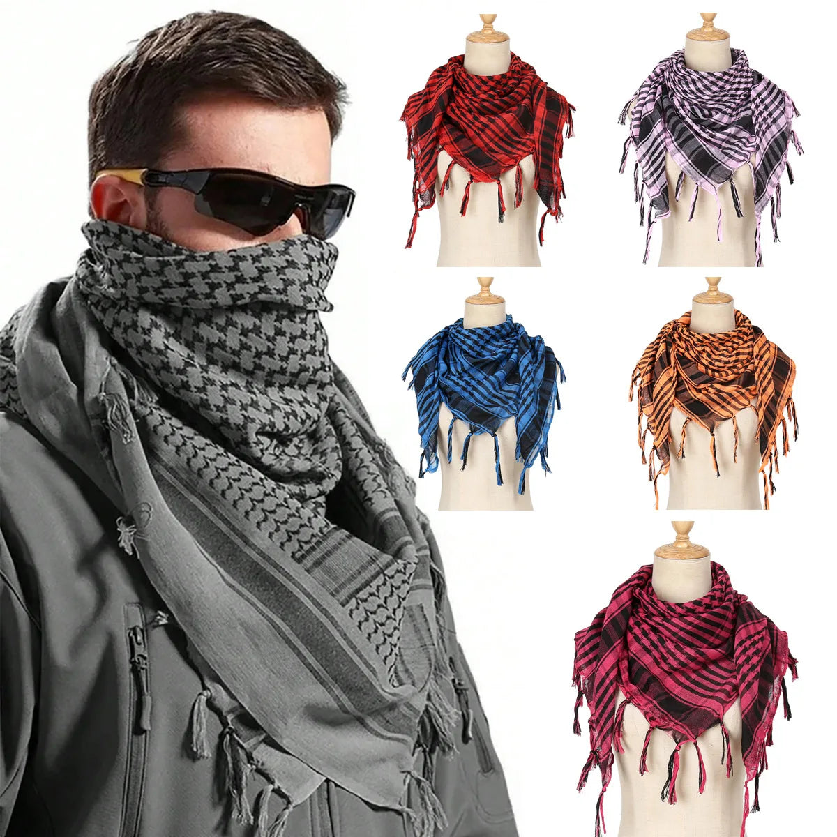 2024 New Plaid Hijab Scarf for Men and Women Arab Desert Headscarf Soft Tactical Hiking Scarves Unisex Turban Military Shawl