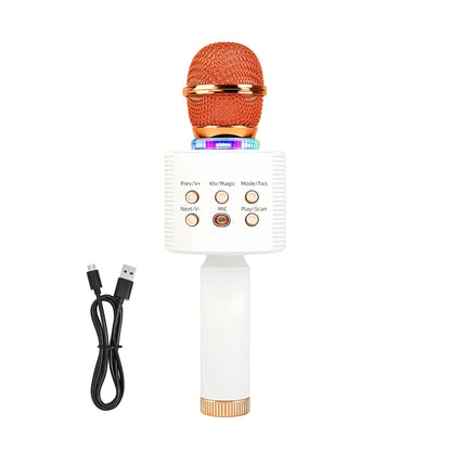 Wireless Karaoke Microphone Bluetooth Speaker LED Light Portable Singing Mic with Voice Changer for Kids Adults Party Outdoor Birthday Gift Car Travel Home KTV Rechargeable Handheld Karaoke Machine Christmas Present Fun Toy C