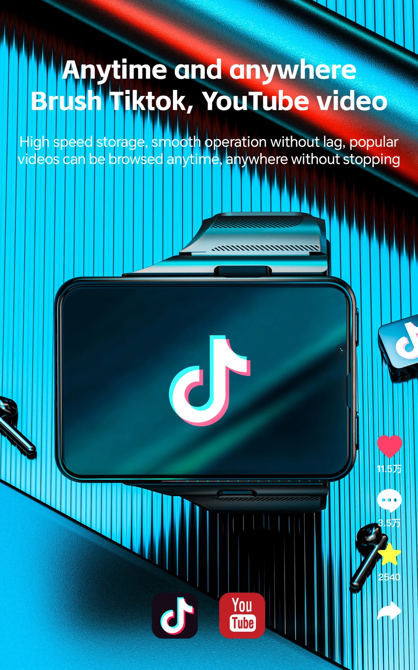 LOKMAT APPLLP MAX 4G Smart Watch Android 11 OS 6GB Ram 128GB Rom MTK6765 Octa Core CPU 2.88" Large Detachable Screen GPS Compass