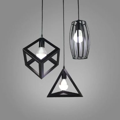 Retro Restaurant Chandelier Geometric Bar Table Chandelier Single Head Coffee Shop Industrial Style Special-shaped Iron Lights