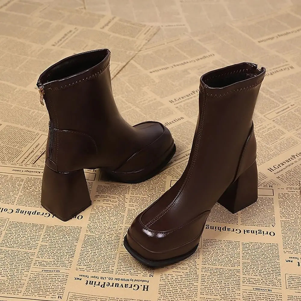 High Heels Women's Ankle Boots Designer Chunky Fashion Shoes 2025 New Winter Elegant Short Boots Dress Pumps Mujer Zapatillas