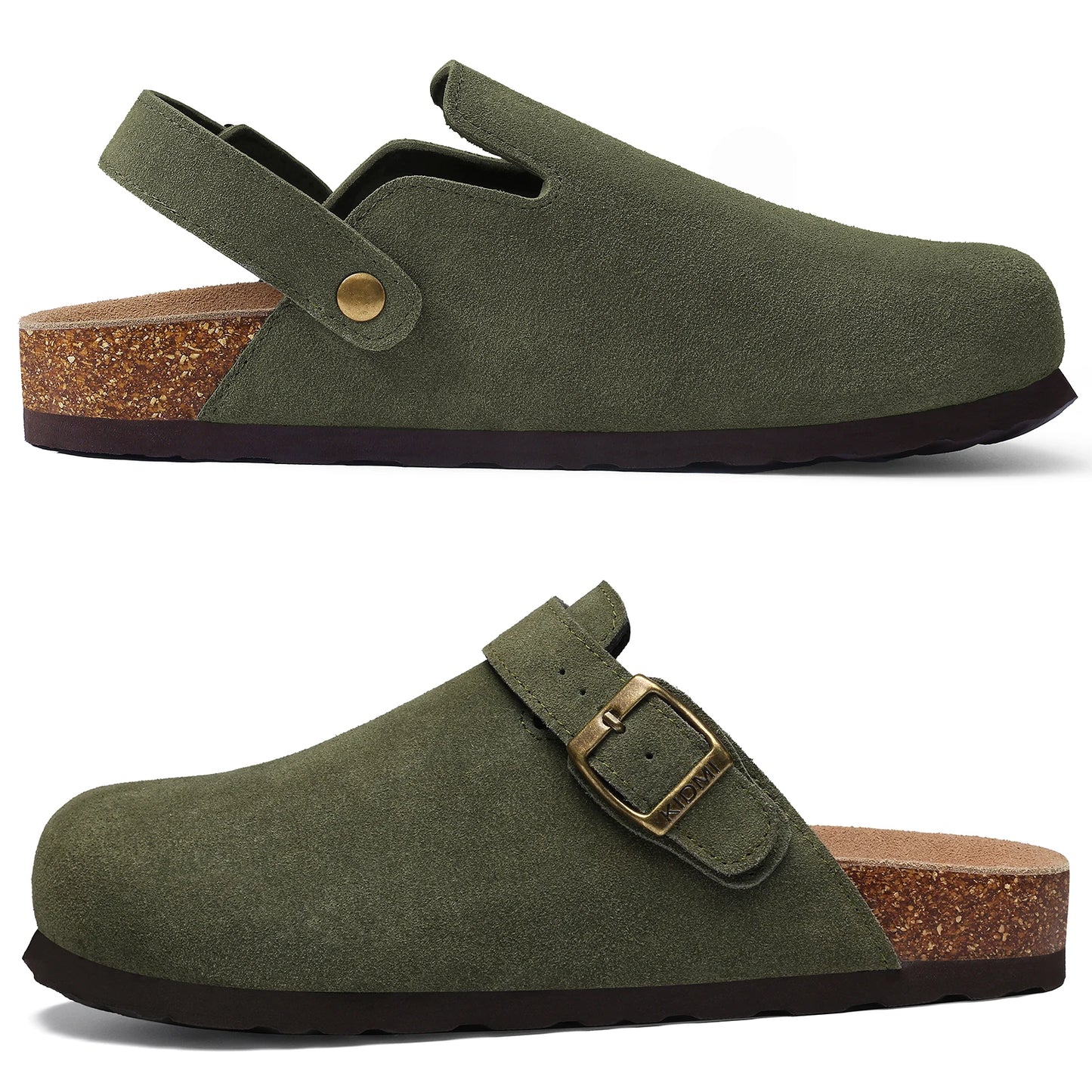 Kidmi New Cow Suede Women's Potato Shoes With Adjustable Strap Cork Insole Mules Outdoor Unisex Clogs Slippers With Arch Support