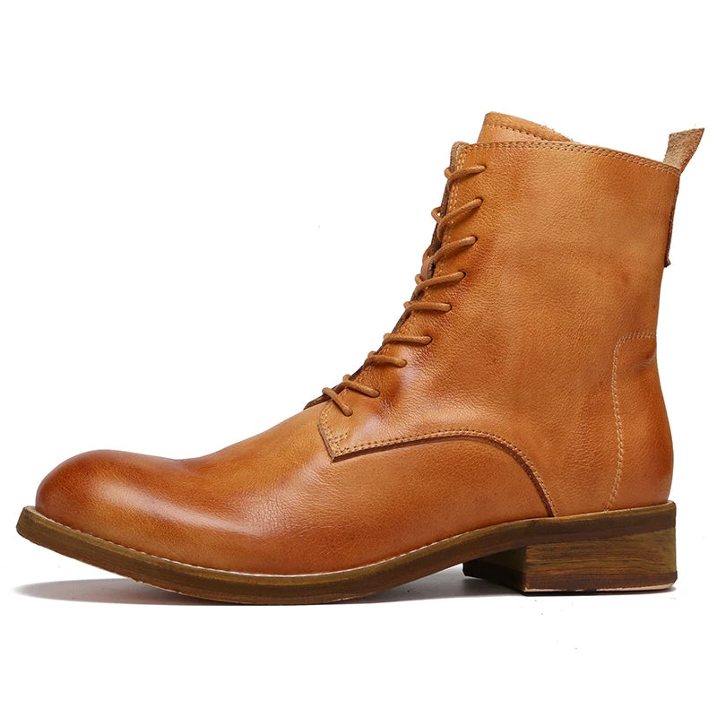 Luxry Handcrafte Goodyear Welt Boots Men's Work Shoes In Genuine Leather High-top Shoes Rubber Retro Ankle Booties For Man