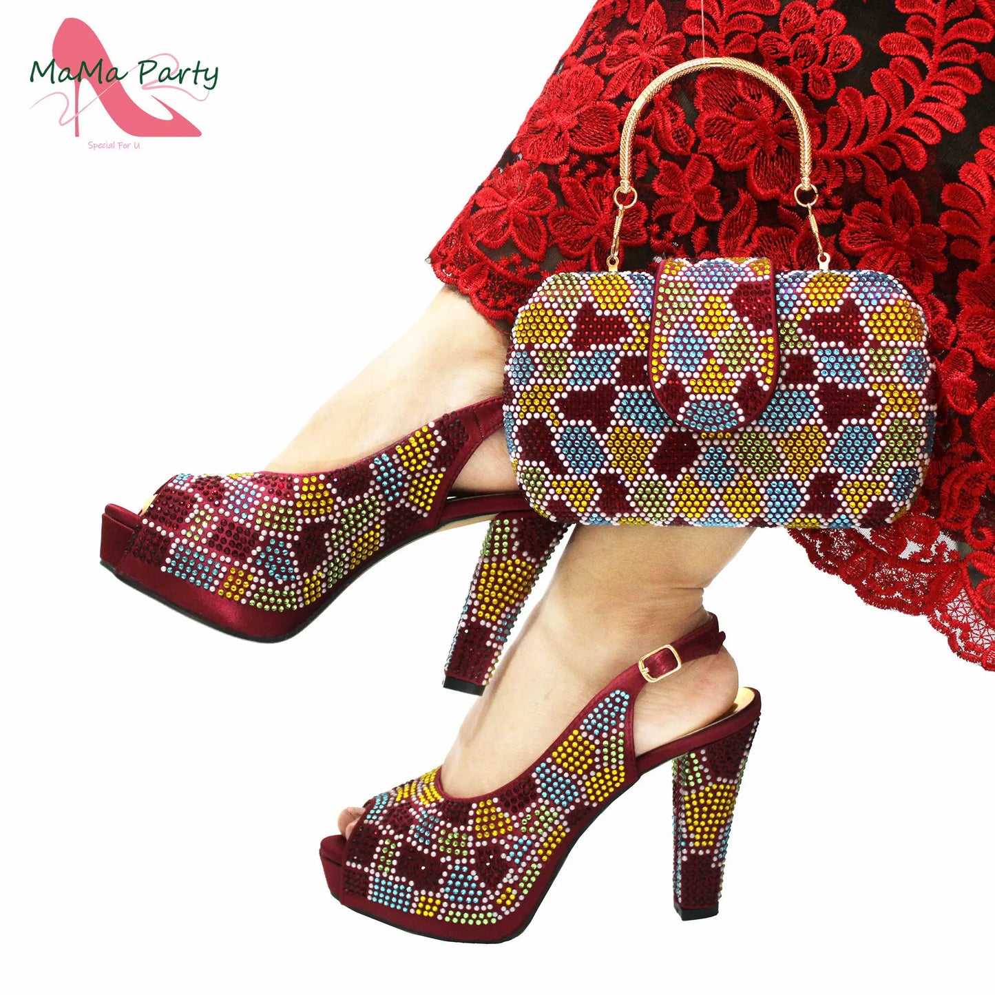 New Shoes and Matching Bag for Nigeria Party Slip on Shoes for Women Ladies Italian Shoes and Bag Set Decorated with Rhinestone
