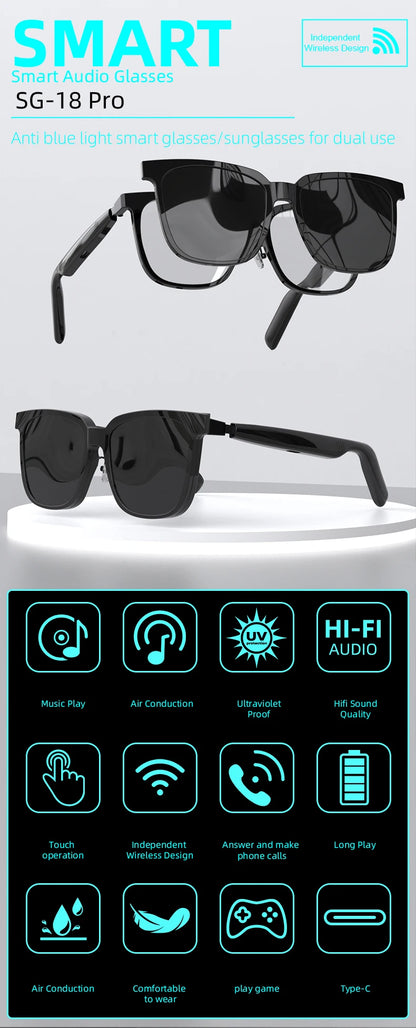 2-in-1 Smart Glasses With Magnetic Lenses Versatile, Clear Vision Enhanced Comfort TWS SG18pro