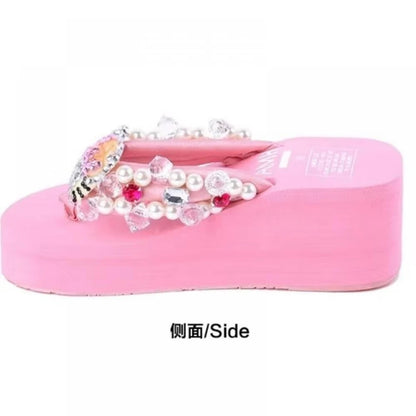 Sanrio Hello Kitty Y2K Soft Flip Flop Sandals Beach Slides Shoes Women Casual Wedge High Heels Platform for Slippers Ladies Gift
