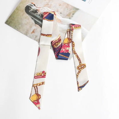 16 Colors Print Flower Small Scarf for Women Narrow Ribbon Headband Female Neckerchief Handle bag Band Hair Tie Accessories