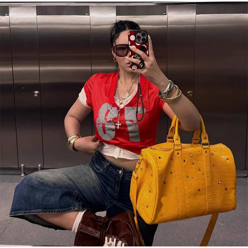 Luxury Large-capacity Travel Handbag For Women Versatile Crocodile Pattern Crossbody Bag Fashion Diamond Design Commuter Bag