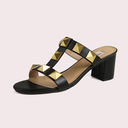 Women's Sandals Summer Gladiator Heeled Sandals Luxury Heeled Slippers Rivets Open Toe High Heels Elegant Ladies Shoes Women